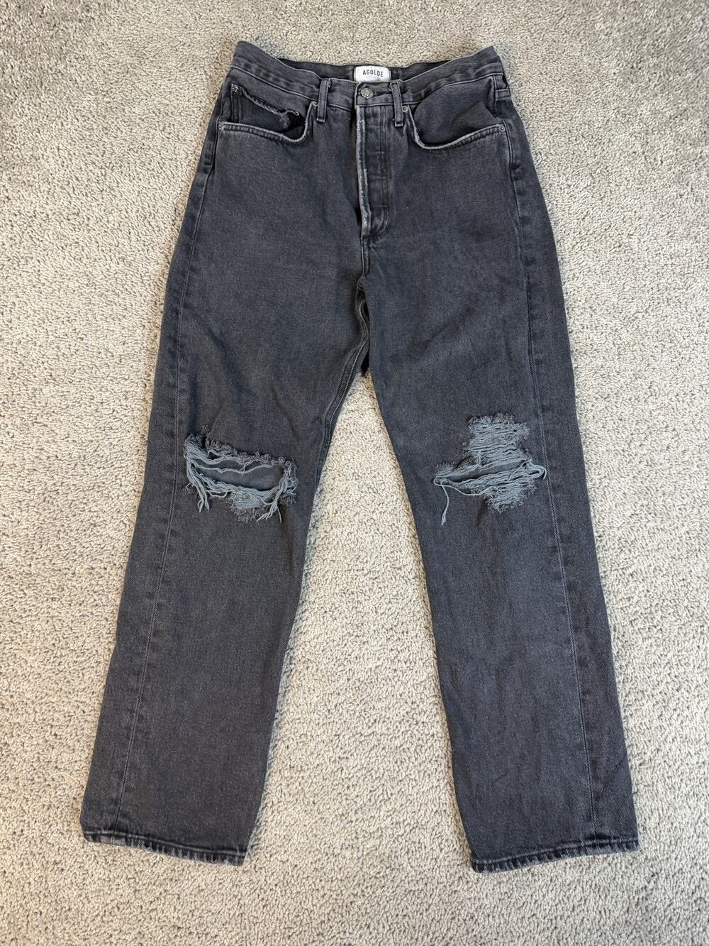 AGOLDE Jeans Womens 27 X 28 Gray Charcoal Wash Straight Relaxed Distressed